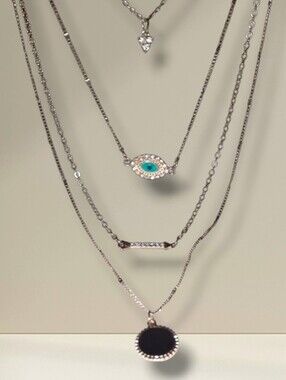 American Eagle goldtone evil eye Amulet layered Signed Trendy necklace Flaw